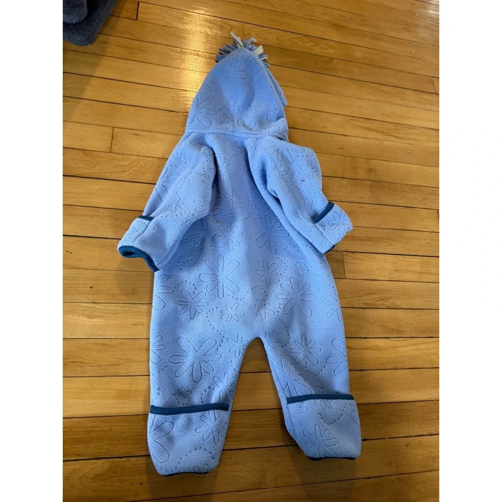 REI baby blue floral baby fleece bunting snow suit Winter hooded outdoor‎